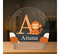 Lámpara Infantil Personalizada con Nombre e Inicial - Lámpara Quitamiedos con Luz LED - Regalo Original para Bebé, Bautizo, Cumpleaños (Mono)