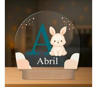 Lámpara Infantil Personalizada con Nombre e Inicial - Lámpara Quitamiedos con Luz LED - Regalo Original para Bebé, Bautizo, Cumpleaños (Conejo)