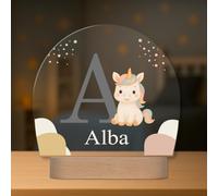 Lámpara Infantil Personalizada con Nombre e Inicial - Lámpara Quitamiedos con Luz LED - Regalo Original para Bebé, Bautizo, Cumpleaños (Unicornio)