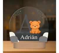 Lámpara Infantil Personalizada con Nombre e Inicial - Lámpara Quitamiedos con Luz LED - Regalo Original para Bebé, Bautizo, Cumpleaños (Oso)