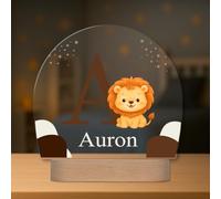 Lámpara Infantil Personalizada con Nombre e Inicial - Lámpara Quitamiedos con Luz LED - Regalo Original para Bebé, Bautizo, Cumpleaños (León)