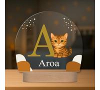 Lámpara Infantil Personalizada con Nombre e Inicial - Lámpara Quitamiedos con Luz LED - Regalo Original para Bebé, Bautizo, Cumpleaños (Gato)