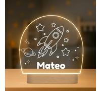 Lámpara Infantil Personalizada con Nombre - Luz LED Quitamiedos para Habitación de Bebé con Diferentes Diseños - Regalo Original para Bebe, Nacimiento, Bautizo o Cumpleaños (ESPACIO)