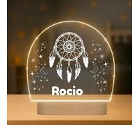 Lámpara Infantil Personalizada con Nombre - Luz LED Quitamiedos para Habitación de Bebé con Diferentes Diseños - Regalo Original para Bebe, Nacimiento, Bautizo o Cumpleaños (ATRAPASUEÑOS)