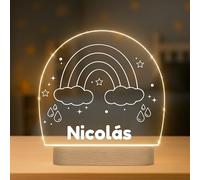 Lámpara Infantil Personalizada con Nombre - Luz LED Quitamiedos para Habitación de Bebé con Diferentes Diseños - Regalo Original para Bebe, Nacimiento, Bautizo o Cumpleaños (ARCO-IRIS)