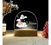 Lampara Infantil Personalizada para bebes y niños de mesita de noche Regalos bebe recien nacido personalizada decoracion habitacion bebe luz quitamiedos lamparas niño originales (OSITO-AZUL)