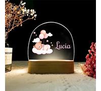 Lampara Infantil Personalizada para bebes y niños de mesita de noche Regalos bebe recien nacido personalizada decoracion habitacion bebe luz quitamiedos lamparas originales niña (OSITO-ROSA)