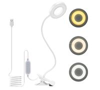 Lampara Lectura con Flexo Pinza 8W LED Luz Lectura escritorio Cuidado Ocular, 3 Modos de Luz y 10 Brillo Ajustable, 360° Flexible USB Regulable Lámpara para Libro, Tablet, Camping(Blanco)
