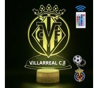 Lámpara LED 3D decorativa futbol con 16 colores y control remoto. Regalo niños y adultos. Lampara Escudo de futbol. Vive la magia de tu equipo en tu habitación. Regalo llavero (Villarreal)