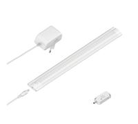 ledscom.de Luz LED bajo el armario SIRIS blanco mate con alimentación y detector de movimiento, plana, 30cm, 368lm, blanco cálido