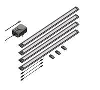 ledscom.de Luz LED bajo el armario SIRIS negro mate, plana, cada 50cm, cada 531lm, blanco cálido, juego de 4