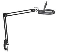 Lámpara LED con lupa MAULviso IP54 MAUL, longitud de brazo 410 mm, con pinza para mesa