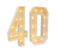 Lámpara LED con números 40 - funciona con 20 ledes [blanco cálido] - Número iluminado para cumpleaños, boda, aniversario - Lámpara decorativa para mesa y pared