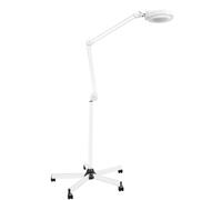 Lámpara LED de aumento de 5 aumentos, 24 W, color blanco, giratorio 360°, con ruedas y espejo de 125 mm, para salón de belleza