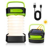 Lámpara LED de camping plegable solar con 2 métodos de carga (solar/USB) y 3 modos de luz para camping, pesca, emergencia (verde)