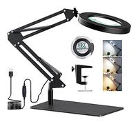 Lámpara LED de Escritorio con Lupa de 8X, 2 en 1 Lupa con Luz Base Grande y Abrazadera, 3 Modos de Color, 10 Niveles de Brillo Ajustables, Brazo Giratorio Ajustable - Ideal para Manualidades