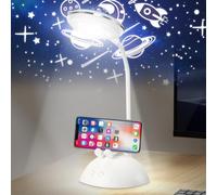 Lámpara LED de Escritorio para Niños - Portátil Astronauta, Proyector de Cielo Estrellado, Luz de Noche Regulable para Mesa