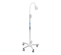 Lámpara LED de examen de acero inoxidable y ABS con cabezal giratorio de 360°, 130-160 cm, altura ajustable, lámpara de pie LED, lámpara de luz médica con 5 ruedas universales