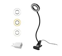 Lámpara LED de lectura con cuello de cisne, lámpara de sujeción para el cuidado de los ojos, brillo y temperatura de color ajustables, para oficina, doméstico, adaptador CE incluido, 7W, color negro
