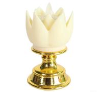 Lámpara LED de loto, fondo dorado colorido LED simulación vela lámpara Buda lámpara adornos luz de larga combustión para decoración de adoración (color crema)