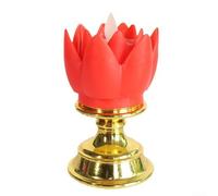 Lámpara LED de loto, fondo dorado colorido LED simulación vela lámpara de Buda lámpara adornos luz de larga combustión para decoración de adoración (rojo)