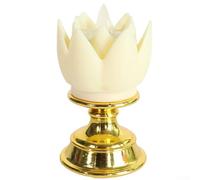 Lámpara LED de loto para decoración del hogar, flor de plástico colorida con base dorada, luz nocturna eléctrica de Buda para dormitorios, salas de estar, estudios de yoga (beige)