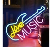 Lámpara LED de neón con signo de guitarra, luz de neón regulable para decoración de pared, habitación, luces LED para salas de conciertos, bares, clubes, fiestas, estudios en vivo, salas de juegos