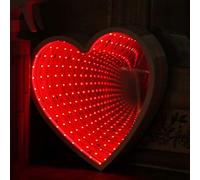 Lámpara LED de noche, luz de túnel 3D, luz de espejo infinito, luces de decoración de pared para fiesta de Navidad, habitación, decoración de boda (Corazón)