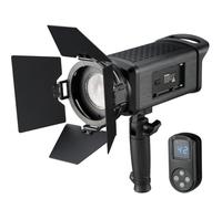 Lámpara LED Fresnel portátil de 60W BRESSER SP-60 con Mando a Distancia | 5600 K, CRI superior a 96, regulable del 10 al 100 por ciento, ángulo de 20 a 80 grados, red o batería NP F, 4 filtros