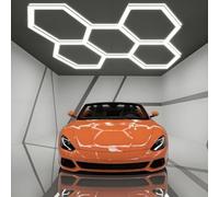 Lámpara LED Hexagonal Moderna con diseño de Panal: 168 W de Alto Brillo, luz LED de Techo para Taller de Coches, 4 Colores, 6500 K, para Garaje, almacén, Taller,Negro