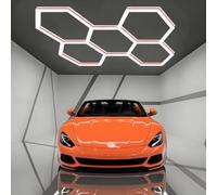 Lámpara LED Hexagonal Moderna con diseño de Panal: 168 W de Alto Brillo, luz LED de Techo para Taller de Coches, 4 Colores, 6500 K, para Garaje, almacén, Taller,Rojo