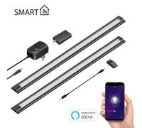 ledscom.de Lámpara LED inteligente para debajo del armario SIRIS negro mate, controlador WLAN plano, smart home, compatible con Alexa, 50 cm cada una, 531 lm cada una, blanco cálido, juego de 2