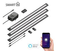 ledscom.de Lámpara LED inteligente para debajo del armario SIRIS negro mate, controlador WLAN, plana, smart home, compatible con Alexa, 50 cm cada una, 531 lm cada una, blanco cálido, juego de 3