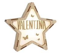 Lámpara LED mesita de noche. Luz nocturna infantil. Estrella de madera luminosa. Luces LED habitación. Regalo bebé. Baby shower. Decoracion cumpleaños. Lámpara personalizada con nombre. Mariposas