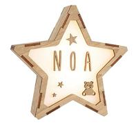 Lámpara LED mesita de noche. Luz nocturna infantil. Estrella de madera luminosa. Luces LED habitación. Regalo bebé. Baby shower. Decoracion cumpleaños. Lámpara personalizada con nombre. Osito