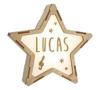 Lámpara LED mesita de noche. Luz nocturna infantil. Estrella de madera luminosa. Luces LED habitación. Regalo bebé. Baby shower. Decoracion cumpleaños. Lámpara personalizada con nombre. Música