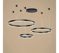 Lámpara LED moderna Lámparas de techo alto negras Lámpara colgante de múltiples anillos Regulable tricolor con lámparas colgantes de control remoto Lámpara colgante circular minimalista para comedor