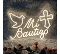 Lámpara LED Neón Letrero luminoso Mi Bautizo LED Neón para decoraciones de fiestas cumpleaños y festivales(F)