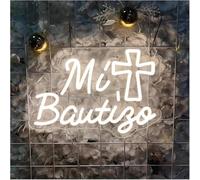 Lámpara LED Neón Letrero luminoso Mi Bautizo LED Neón para decoraciones de fiestas cumpleaños y festivales(D)