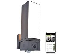 Lámpara LED para cámara Cuba, lámpara exterior ajustable 90° giratoria en antracita con detector de movimiento y cámara, cámara de vigilancia Full HD e intercomunicador, incluye tarjeta SD de 16 GB,