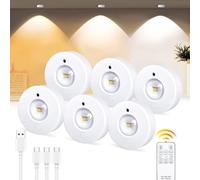 Lámpara LED para debajo de los muebles de cocina, redonda, recargable por USB, iluminación inalámbrica para armario con mando a distancia y táctil, regulable con 3 temperaturas de color, temporizador