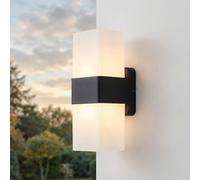 Lámpara LED para exteriores pared arriba y abajo IP44 alto: 20,5 cm negro blanco cuadrada luz blanca cálida 3000 K 900 lm aplique para exteriores balcón lámpara de pared para exteriores terraza