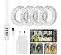 Lámpara LED para plantas de 9 cm, espectro completo para plantas de interior, luz de crecimiento de techo de 4 cabezas, lámpara LED de crecimiento con 6/12/16 horas, 3 modos de luz, 10 brillo, lámpara