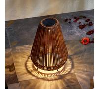 Lámpara LED solar Lindby Amaria, ratán, oscura, Ø 27 cm