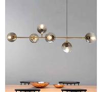 Lámpara lineal moderna de 6 luces, lámpara colgante de globo de cristal vintage, altura ajustable, iluminación de isla de cocina, lámparas industriales de mediados de siglo para sala de estar, granja