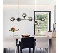 Lámpara lineal moderna de 6 luces, lámpara colgante de globo de cristal vintage, altura ajustable, iluminación de isla de cocina, lámparas industriales de mediados de siglo para sala de estar, granja