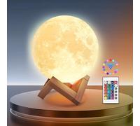 Lampara luna, 15cm 3D Upgraded 16 colori di regolazione Luna lampara, supporto in legno, telecomando e carica USB, Decoracion Habitacion, Regalos para niña, Chicos Chicas Regalos de cumpleaños
