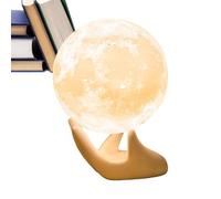 Lámpara Luna - Casquillo en forma de mano de cerámica, sensor táctil regulable, bola de luna de PVC, luz nocturna de 2 colores | Brillo ajustable para el sueño de estudio de cámara