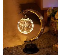 Lámpara lunar encantada, lámpara colgante de luna, luz de noche con soporte, marco de metal, cuerda de cáñamo hecha a mano, para hogar, bar, dormitorio, mesita de noche, decoración romántica de