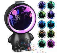 Lampara Medusas con Bluetooth, Astronauta Luz Nocturna Infantil con 10 Modos de Luz y 14 Ruido Blanco, Silenciar Luz Nocturna Flujo de Agua Ajustable, Para Sala de Estar, Oficina, Dormitorio(Negro)